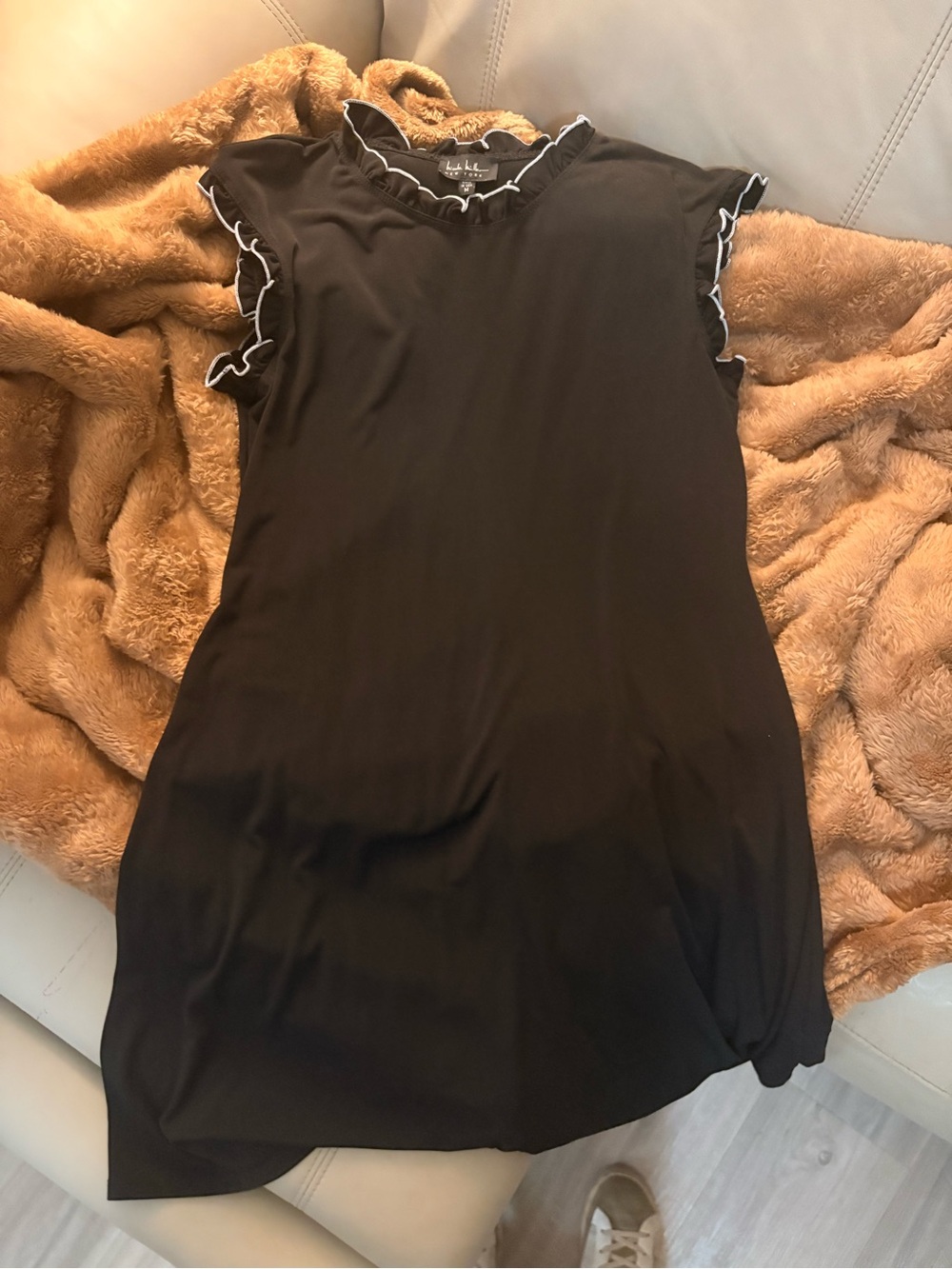 Nicole Miller Black Ruffle Trim Top
